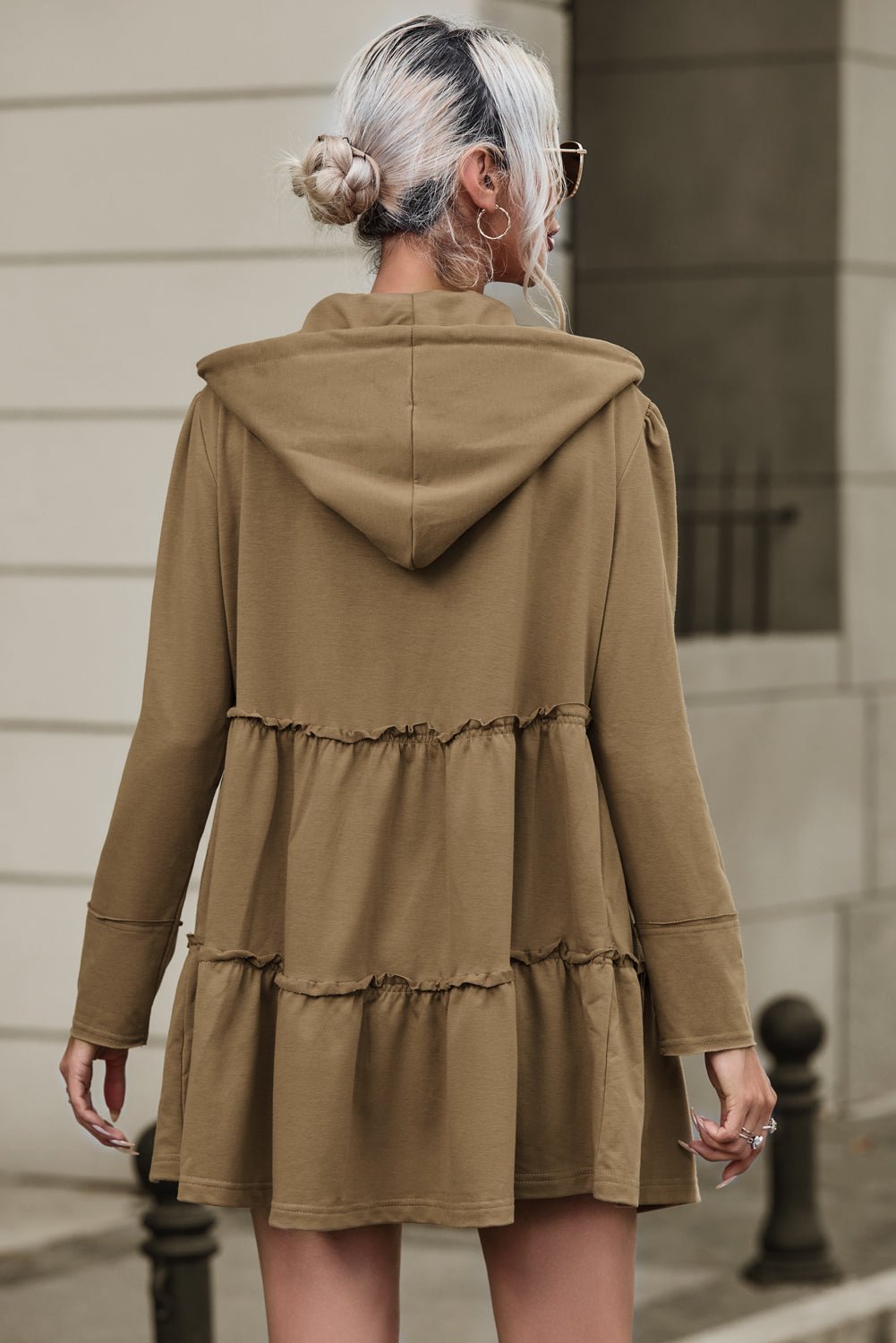 Zip Up Frill Drawstring Hooded Jacket - Flip Flop Dynasty