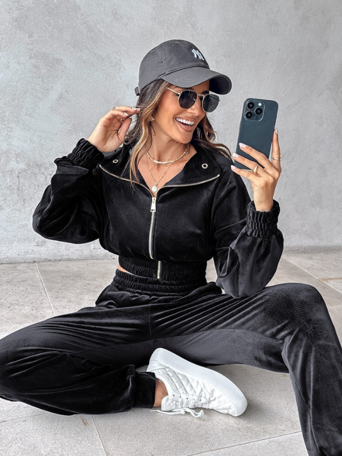 Zip Up Long Sleeve Cropped Top and Joggers Set - Flip Flop Dynasty