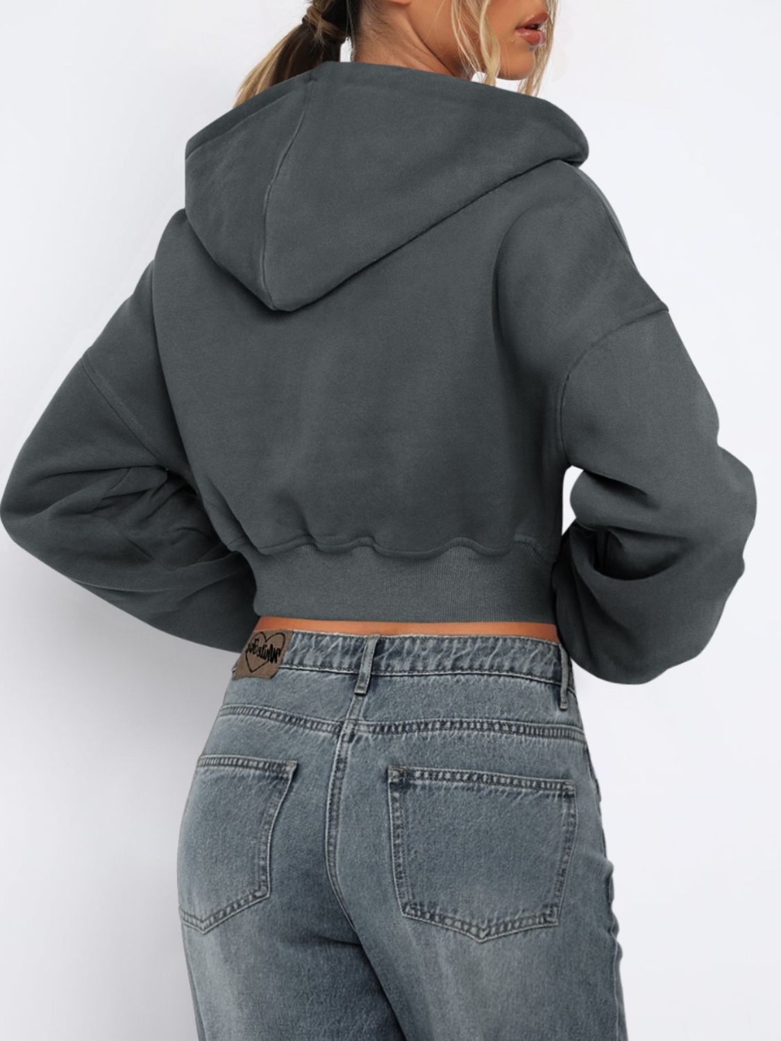 Zip Up Long Sleeve Hooded Cropped Jacket - Flip Flop Dynasty