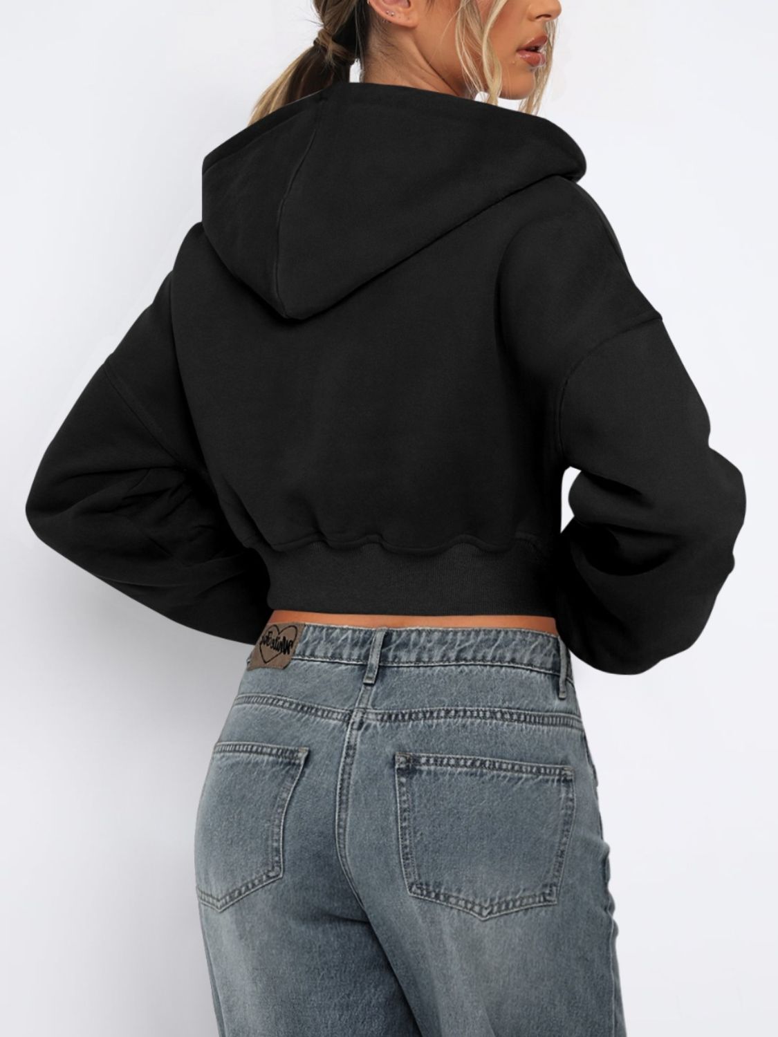 Zip Up Long Sleeve Hooded Cropped Jacket - Flip Flop Dynasty