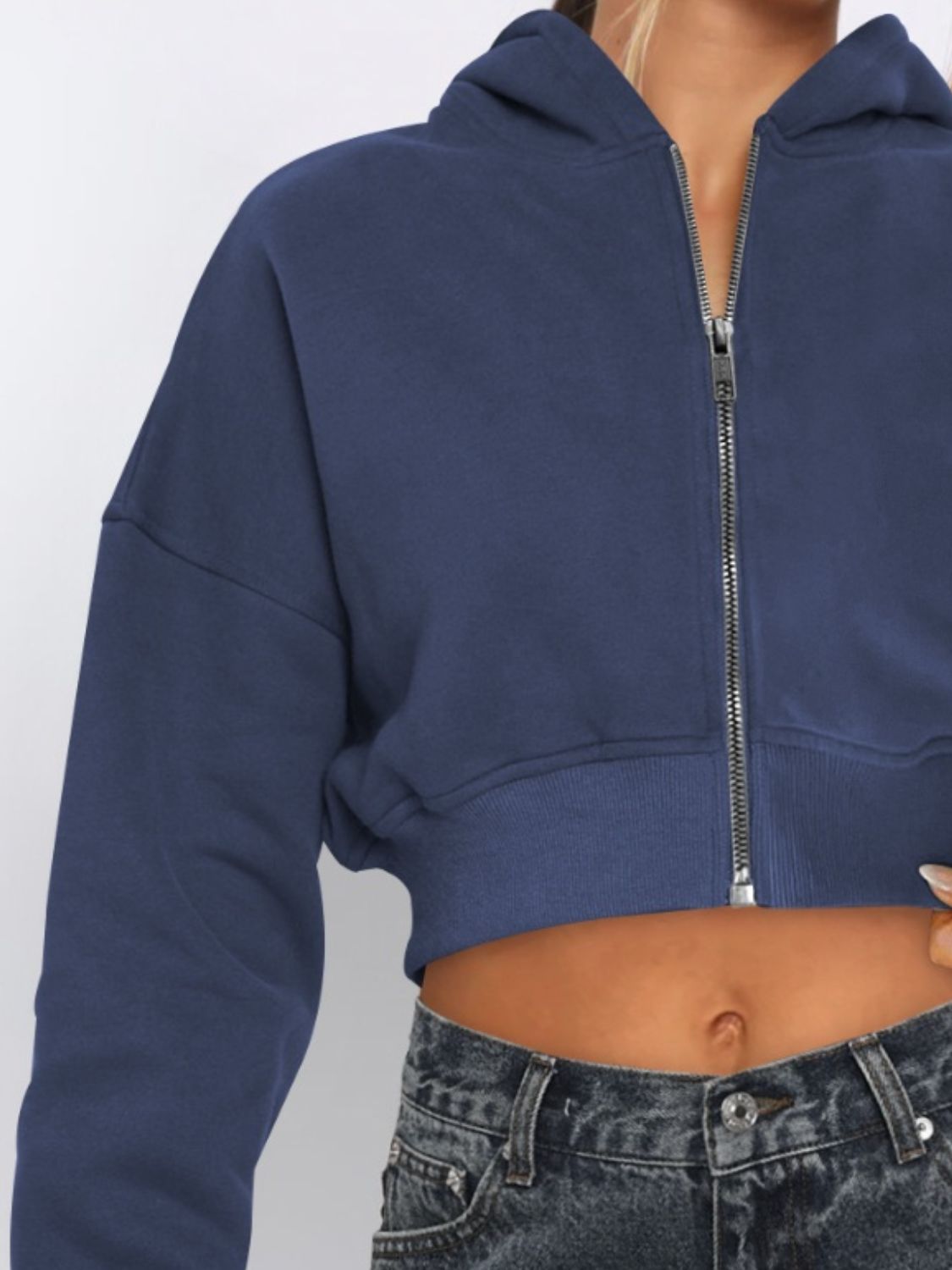 Zip Up Long Sleeve Hooded Cropped Jacket - Flip Flop Dynasty