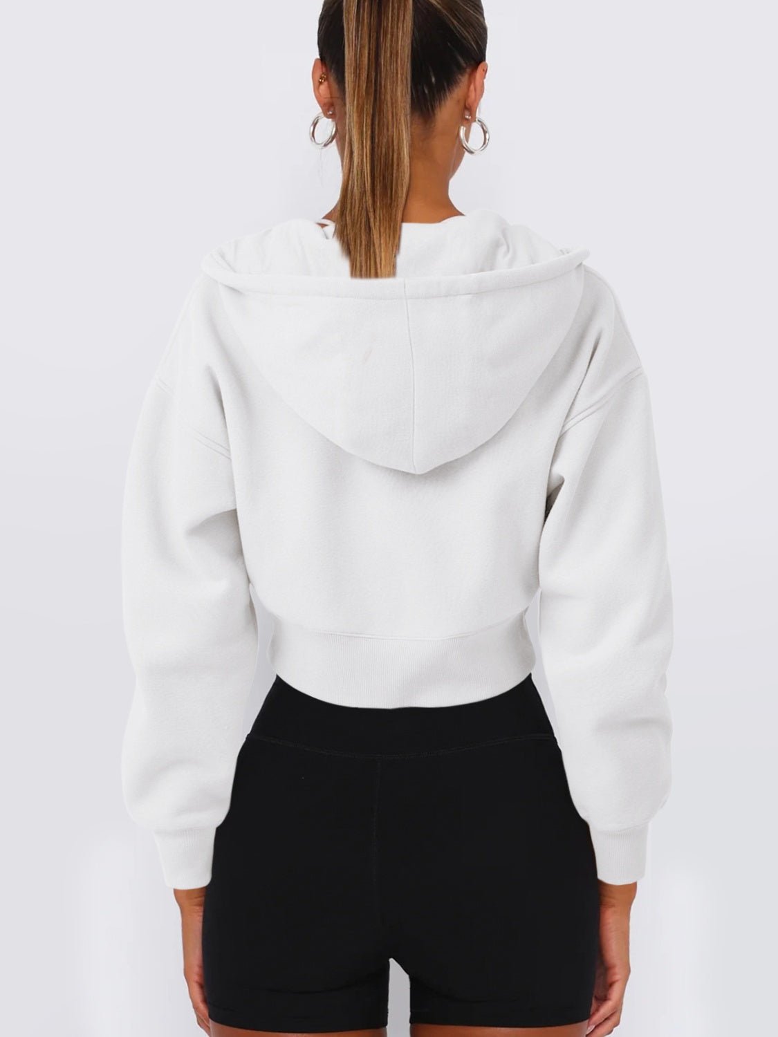 Zip Up Long Sleeve Hooded Cropped Jacket - Flip Flop Dynasty