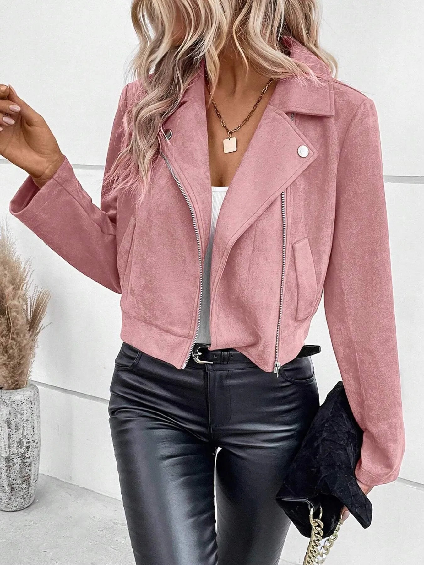 Zip Up Suede Cropped Moto Jacket - Flip Flop Dynasty