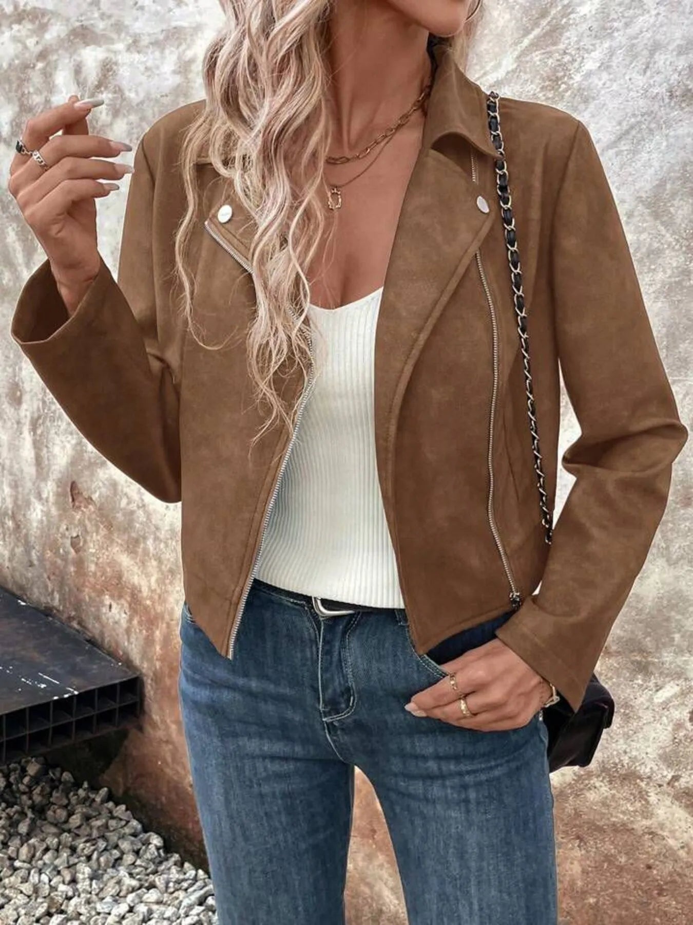 Zip Up Suede Cropped Moto Jacket - Flip Flop Dynasty