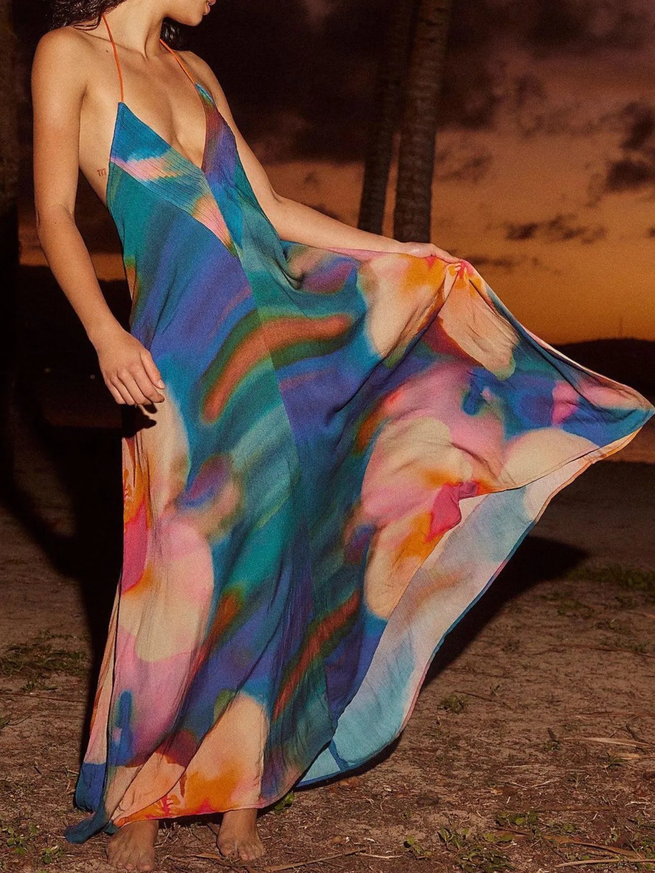 Abstract Print Halter Neck Maxi Cami Dress - Flip Flop Dynasty