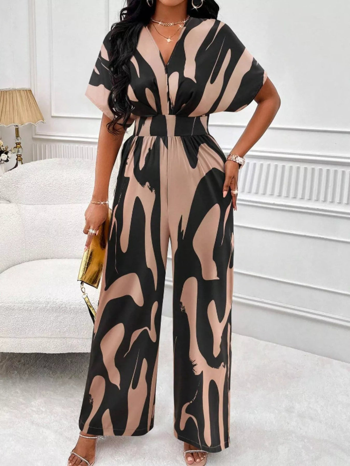 Abstract Print Wide-Leg Jumpsuit - Flip Flop Dynasty