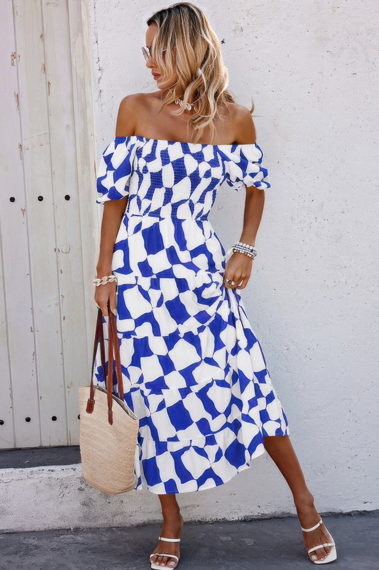Allover Print Off Shoulder Ruched Ruffle Dress - Flip Flop Dynasty