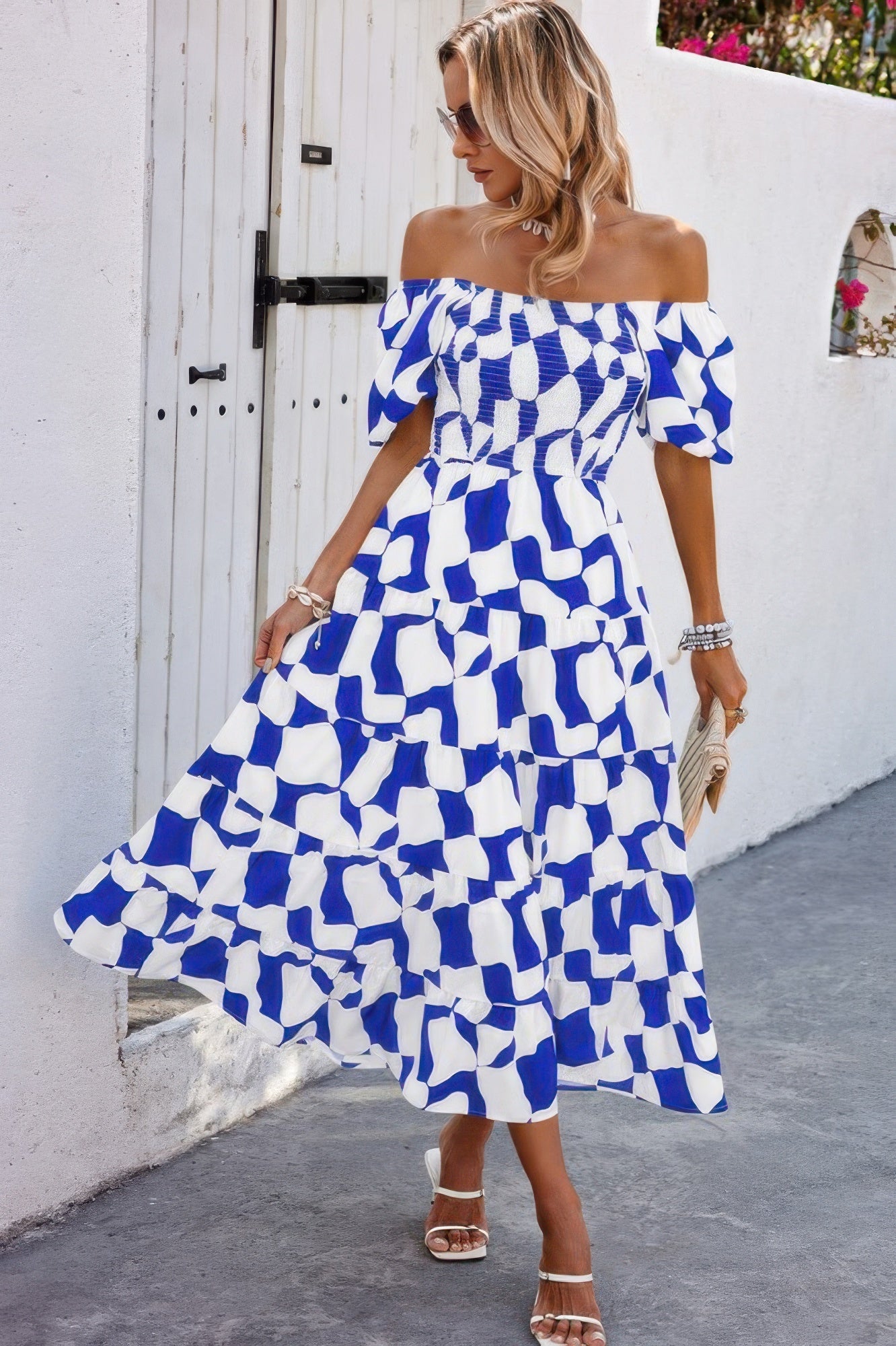 Allover Print Off Shoulder Ruched Ruffle Dress - Flip Flop Dynasty