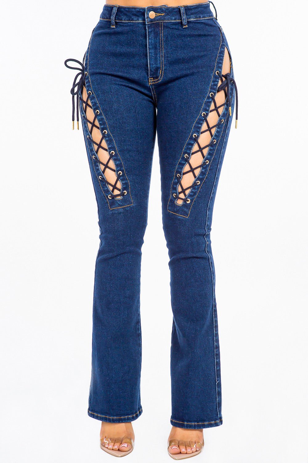 American Bazi High Rise Lace Up Jeans - Flip Flop Dynasty