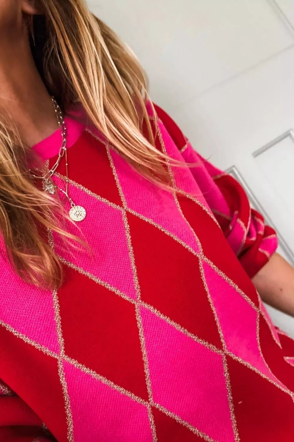 Argyle Pattern Long Sleeve Sweater - Flip Flop Dynasty