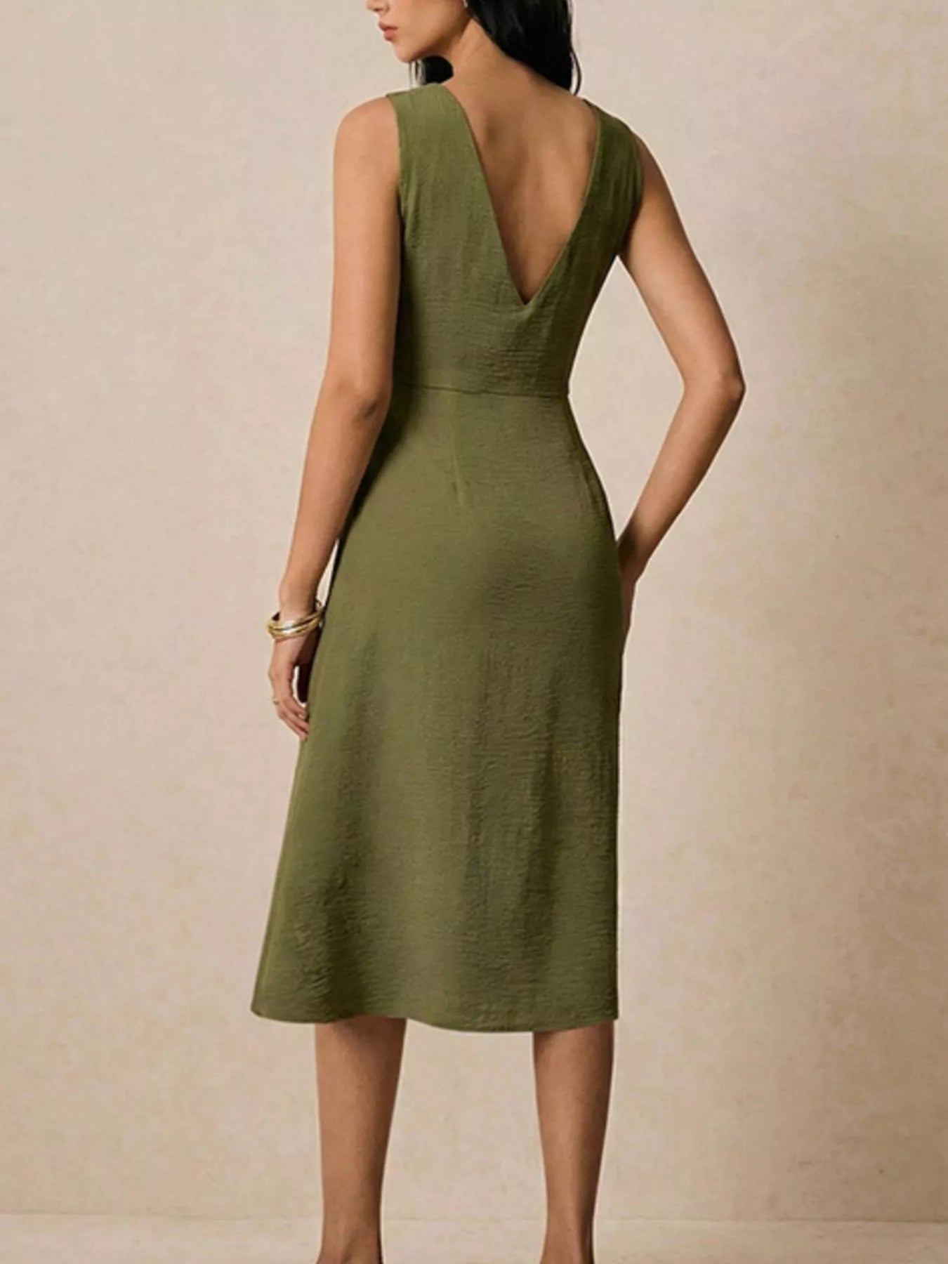 Asymmetrical Neck Ruched Midi Dress - Flip Flop Dynasty