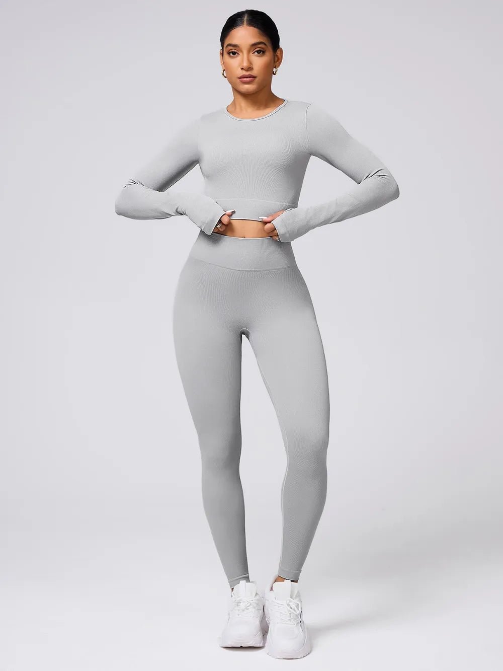 Back Crisscross Round Neck Long Sleeve Top and Leggings Active Set - Flip Flop Dynasty