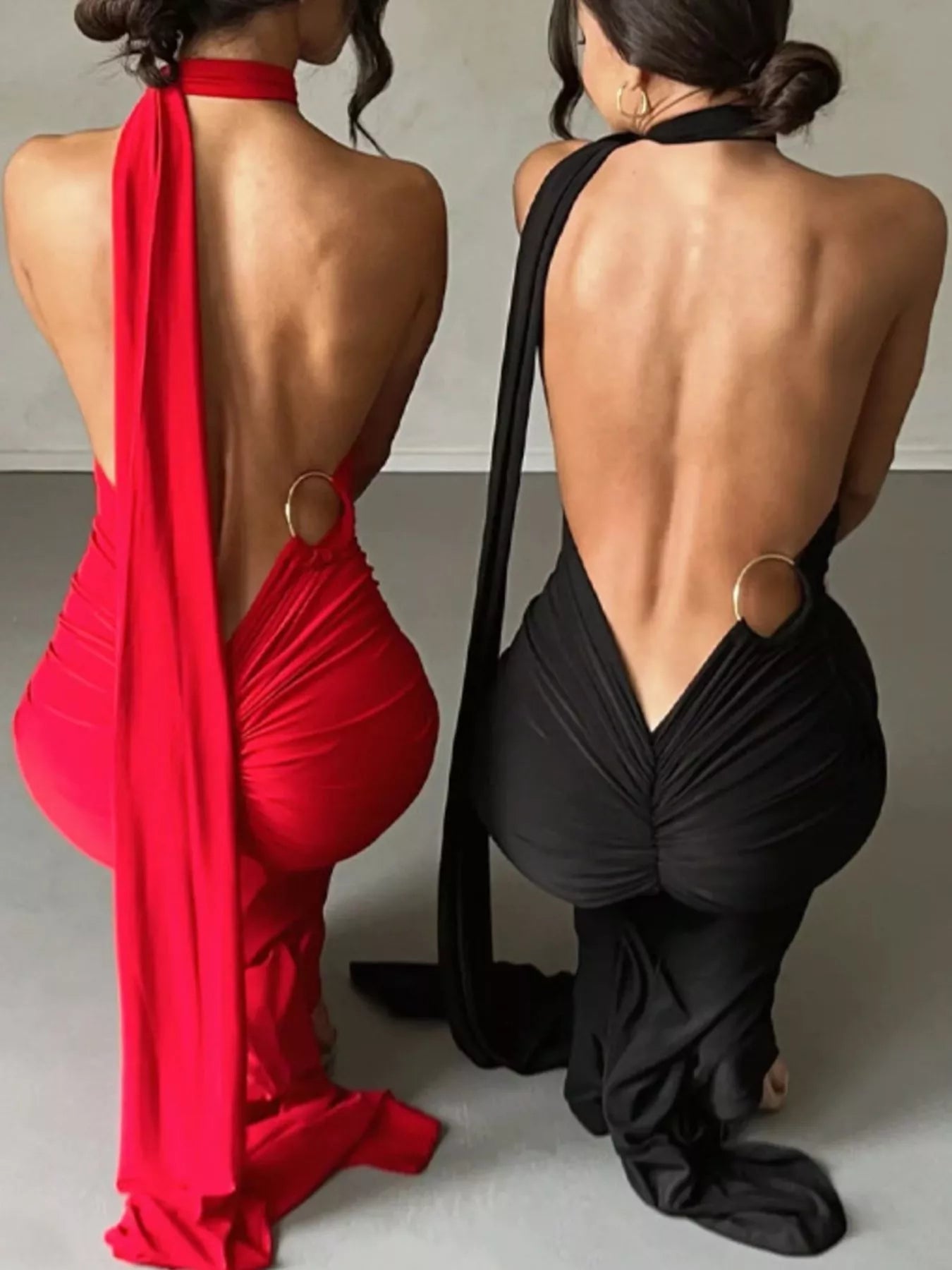 Backless One - Shoulder Ruched Bodycon Maxi Dress - Flip Flop Dynasty