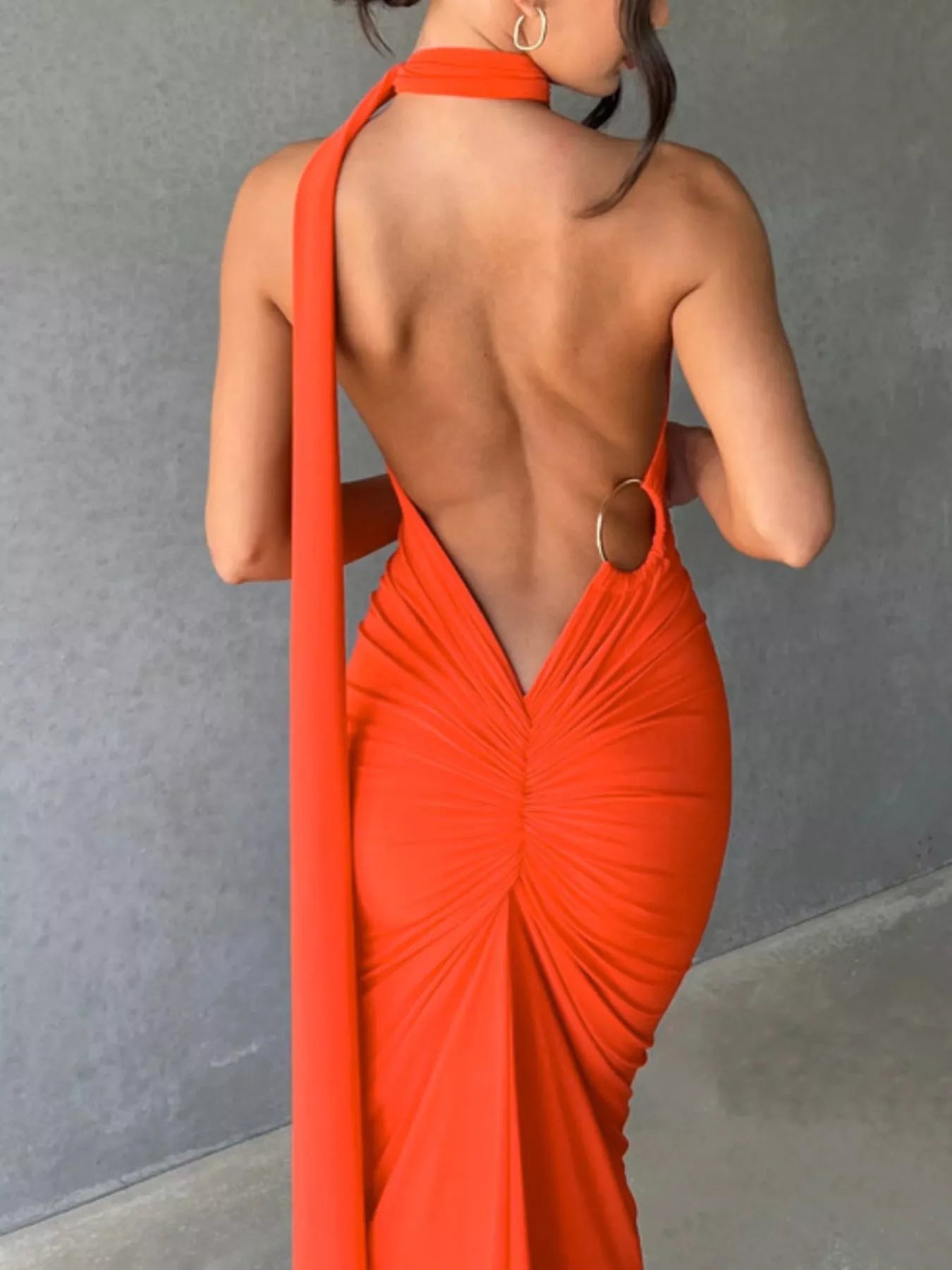 Backless One - Shoulder Ruched Bodycon Maxi Dress - Flip Flop Dynasty