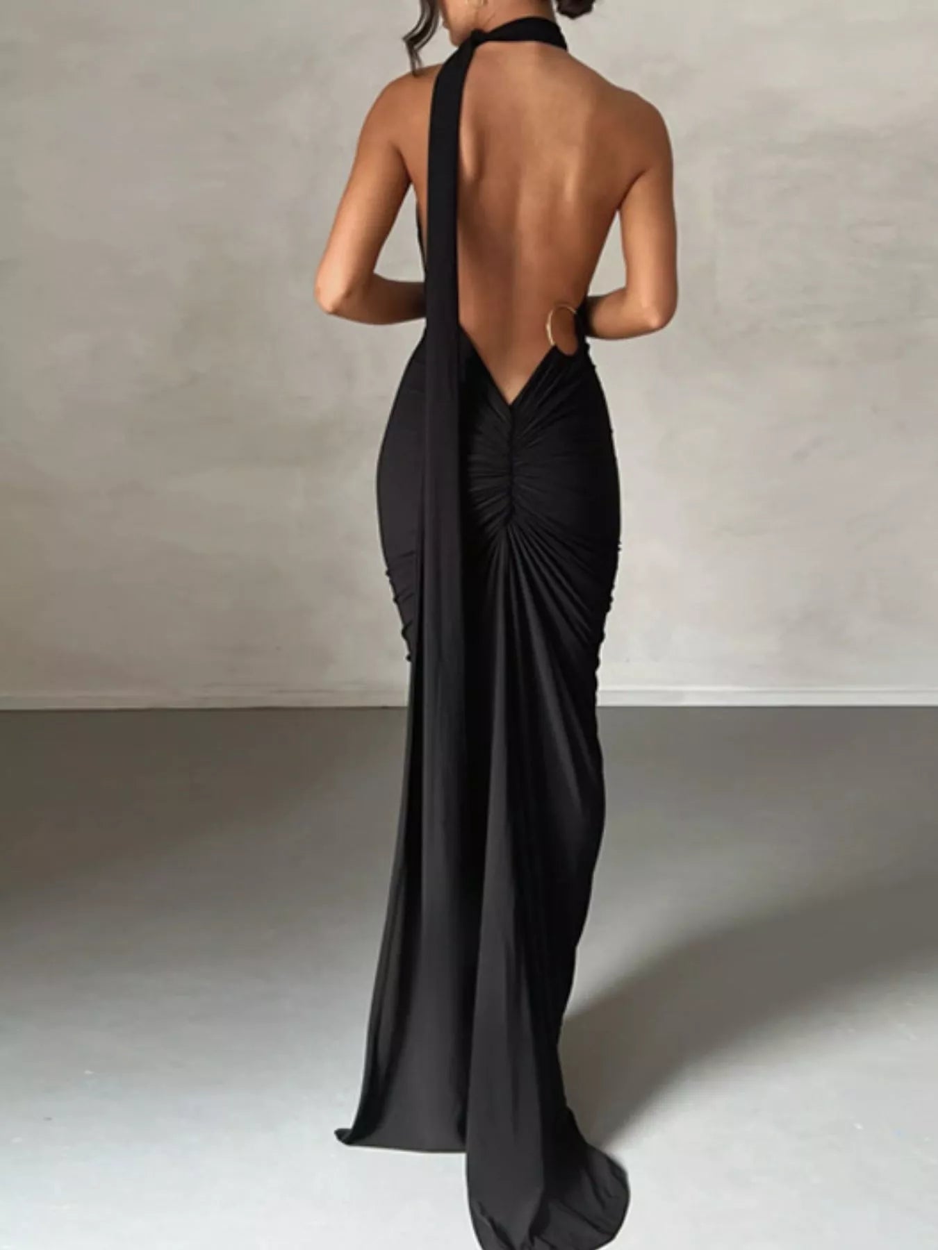 Backless One - Shoulder Ruched Bodycon Maxi Dress - Flip Flop Dynasty