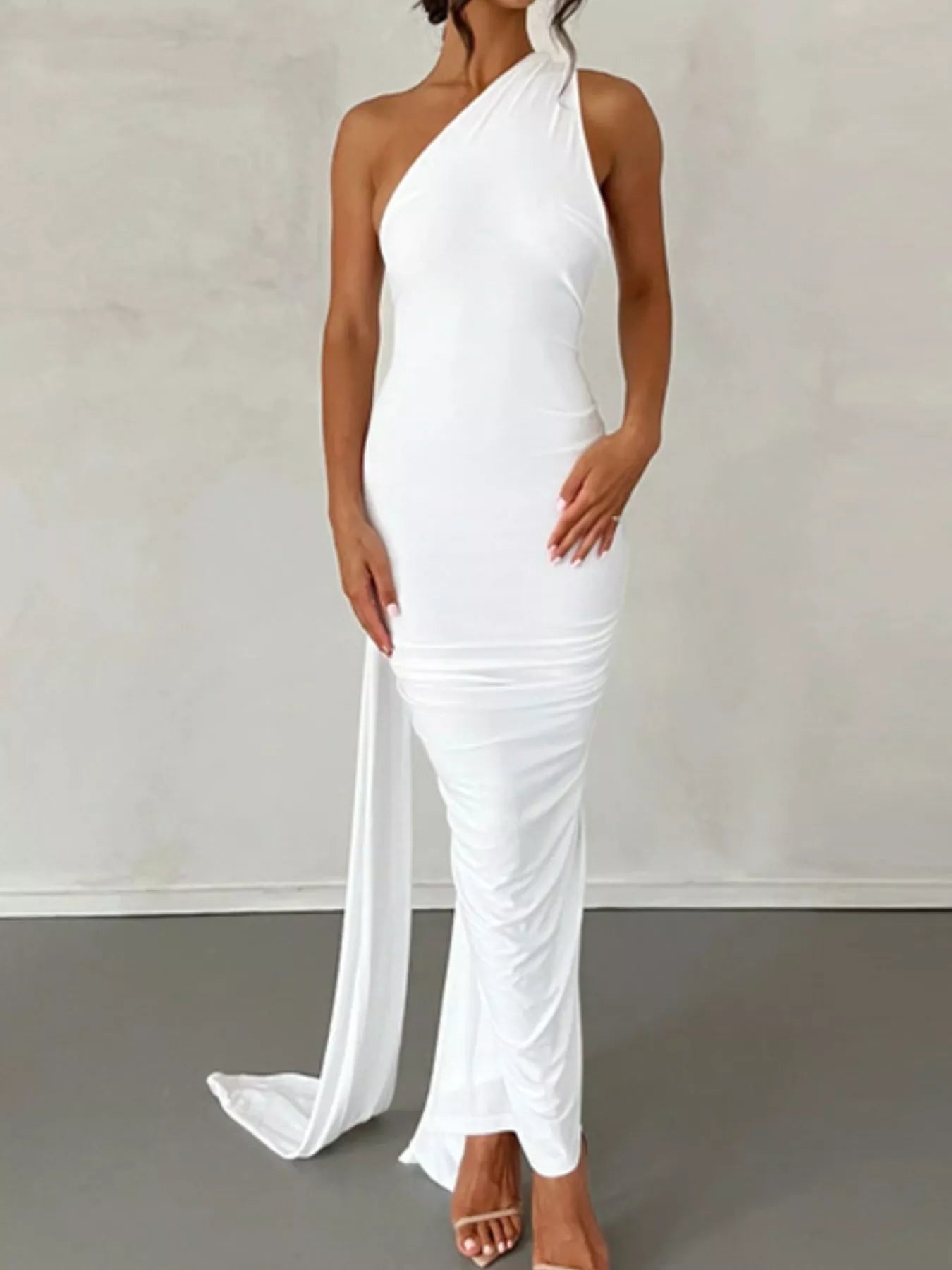 Backless One - Shoulder Ruched Bodycon Maxi Dress - Flip Flop Dynasty