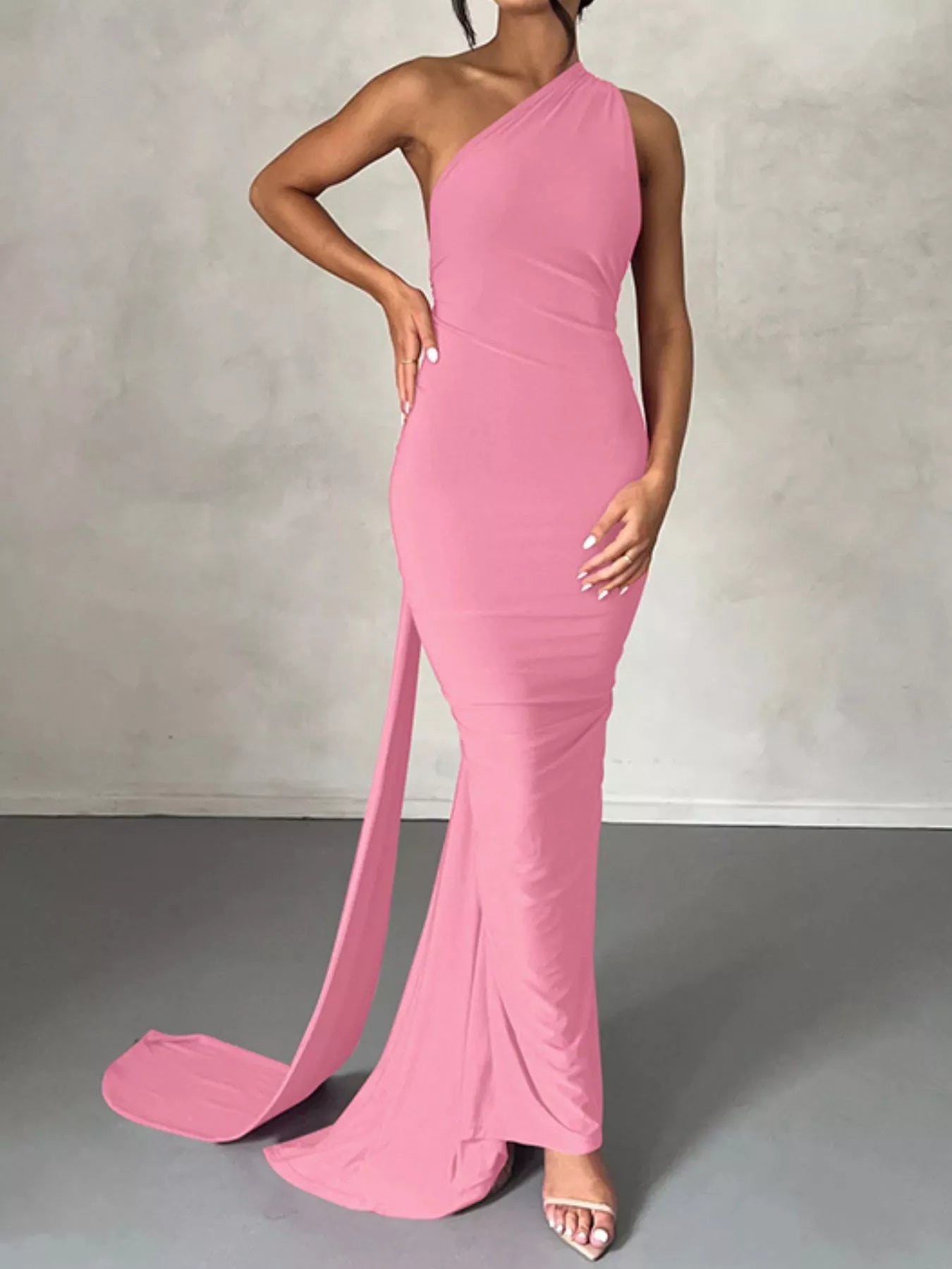 Backless One - Shoulder Ruched Bodycon Maxi Dress - Flip Flop Dynasty