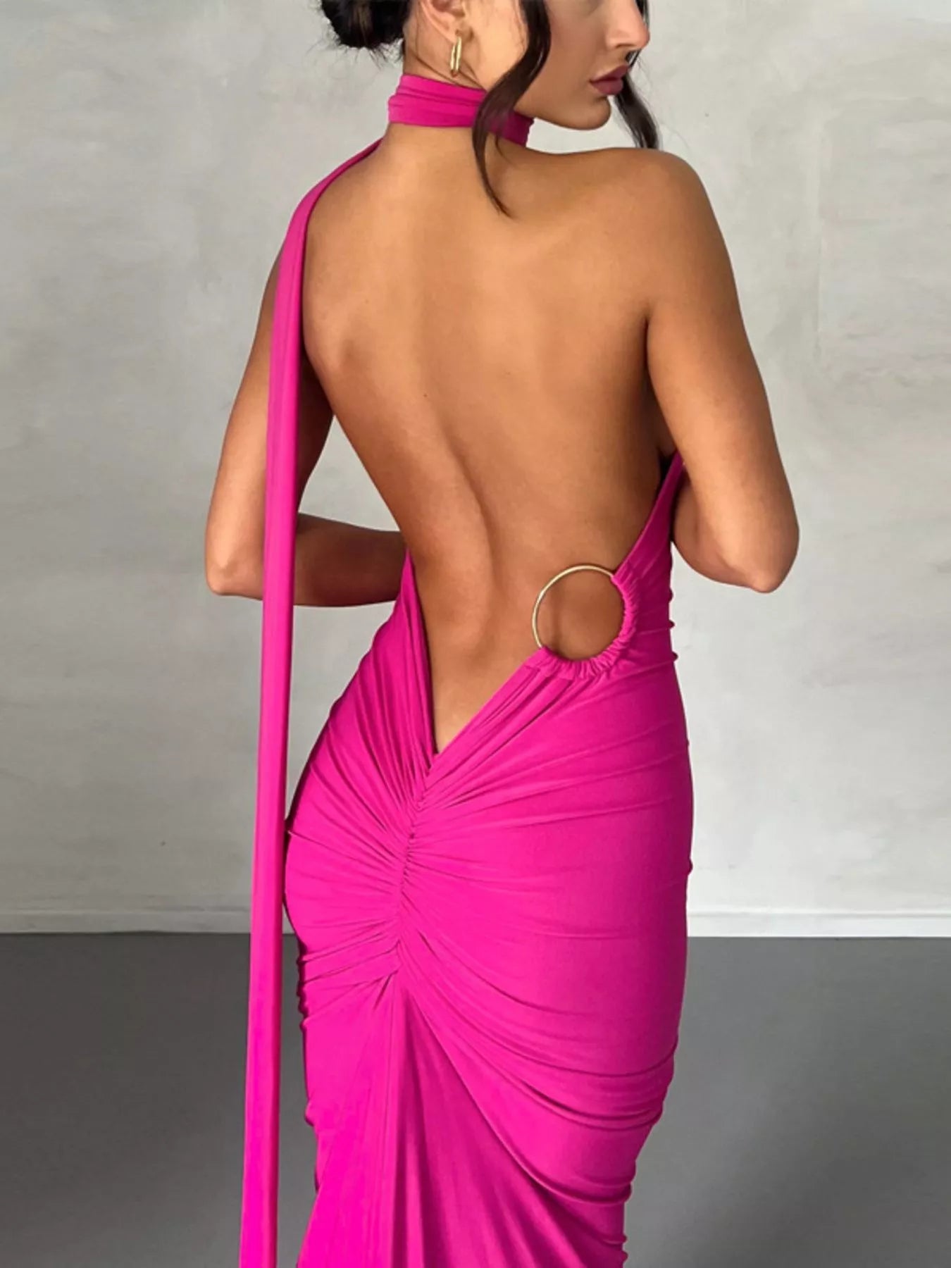 Backless One - Shoulder Ruched Bodycon Maxi Dress - Flip Flop Dynasty
