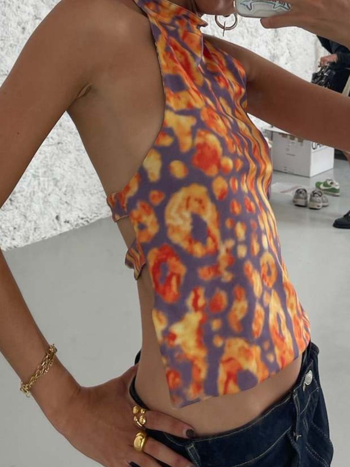 Backless Printed Halter Neck Tank - Flip Flop Dynasty