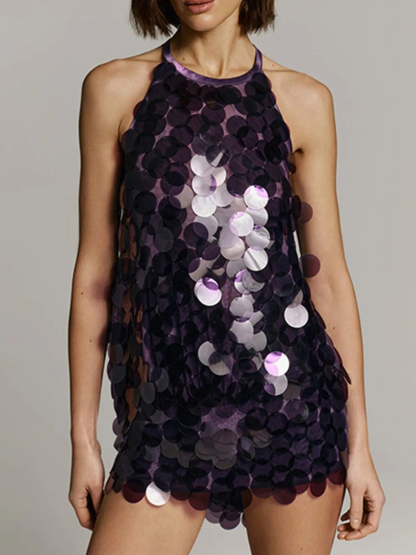 Backless Sequined Halter Neck Mini Dress - Flip Flop Dynasty