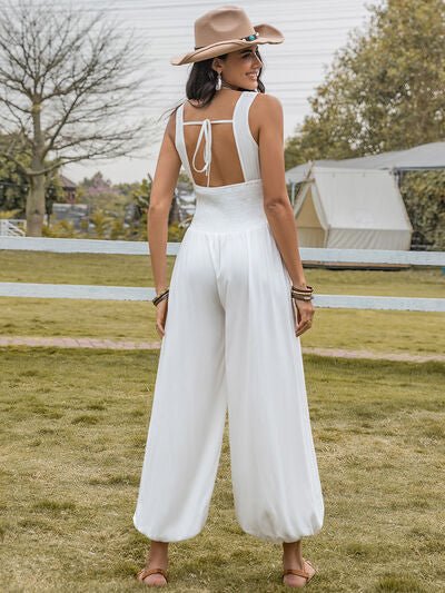 Backless Wide Strap Wide Leg Jumpsuit - Flip Flop Dynasty