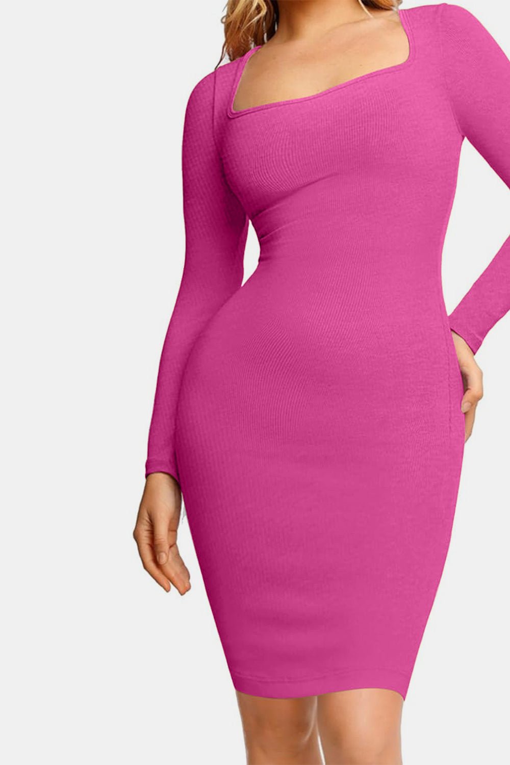 Basic Bae Full Size Built - In Shapewear Square Neck Long Sleeve Dress - Flip Flop Dynasty