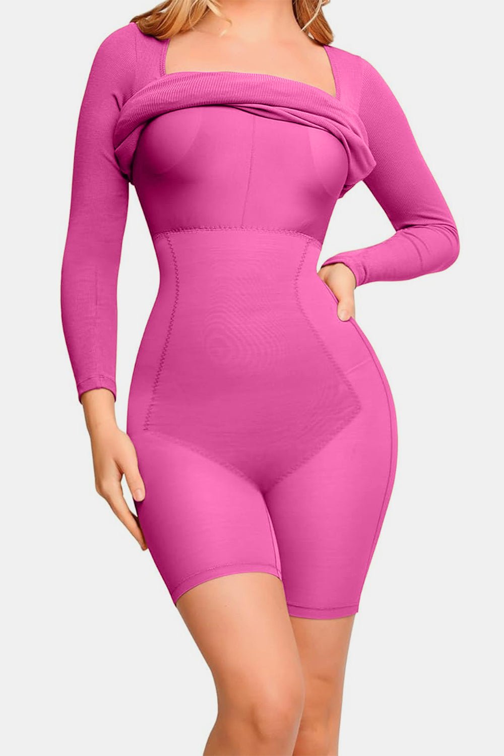 Basic Bae Full Size Built - In Shapewear Square Neck Long Sleeve Dress - Flip Flop Dynasty