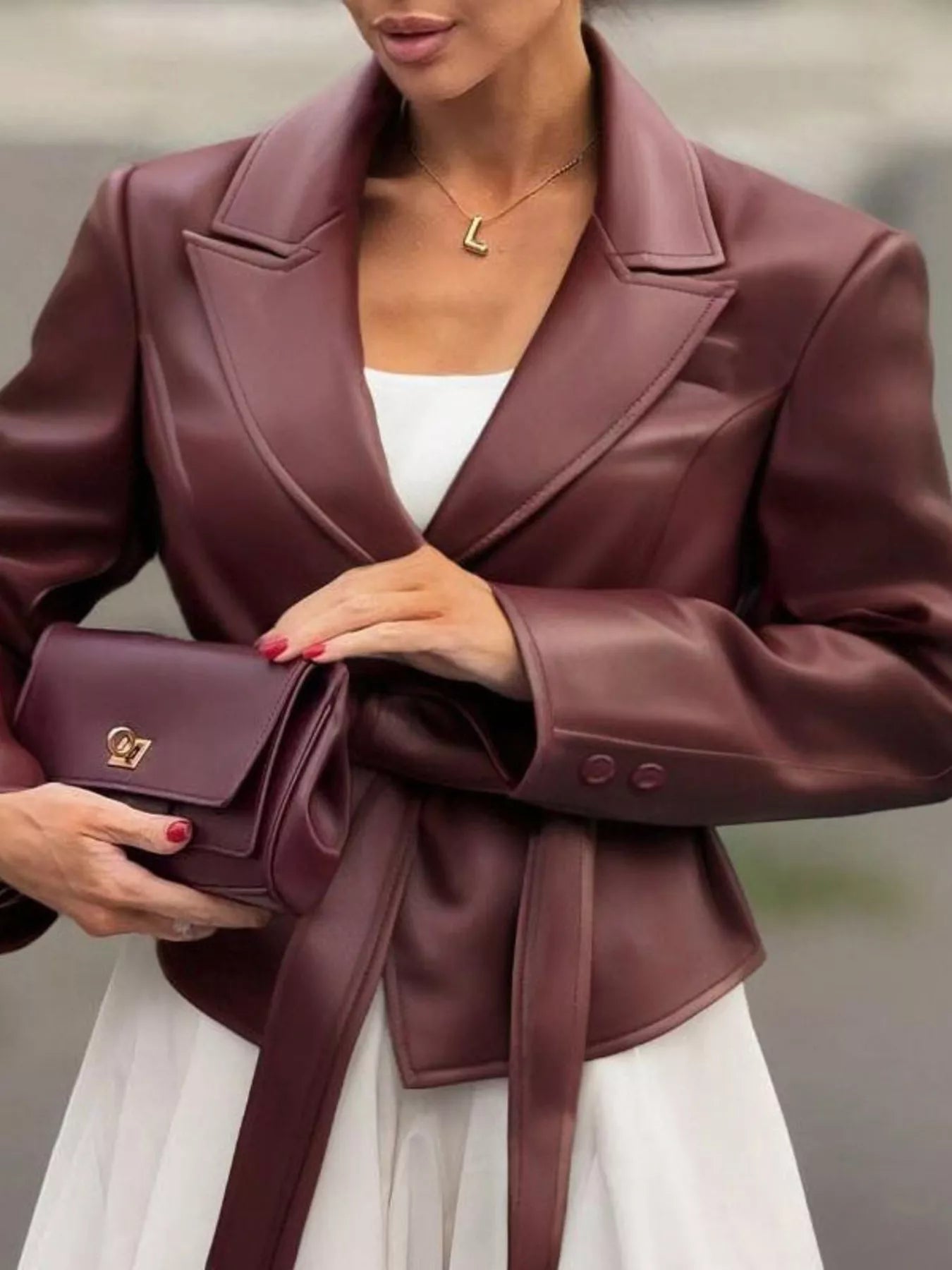 Belted Faux Leather Blazer - Flip Flop Dynasty
