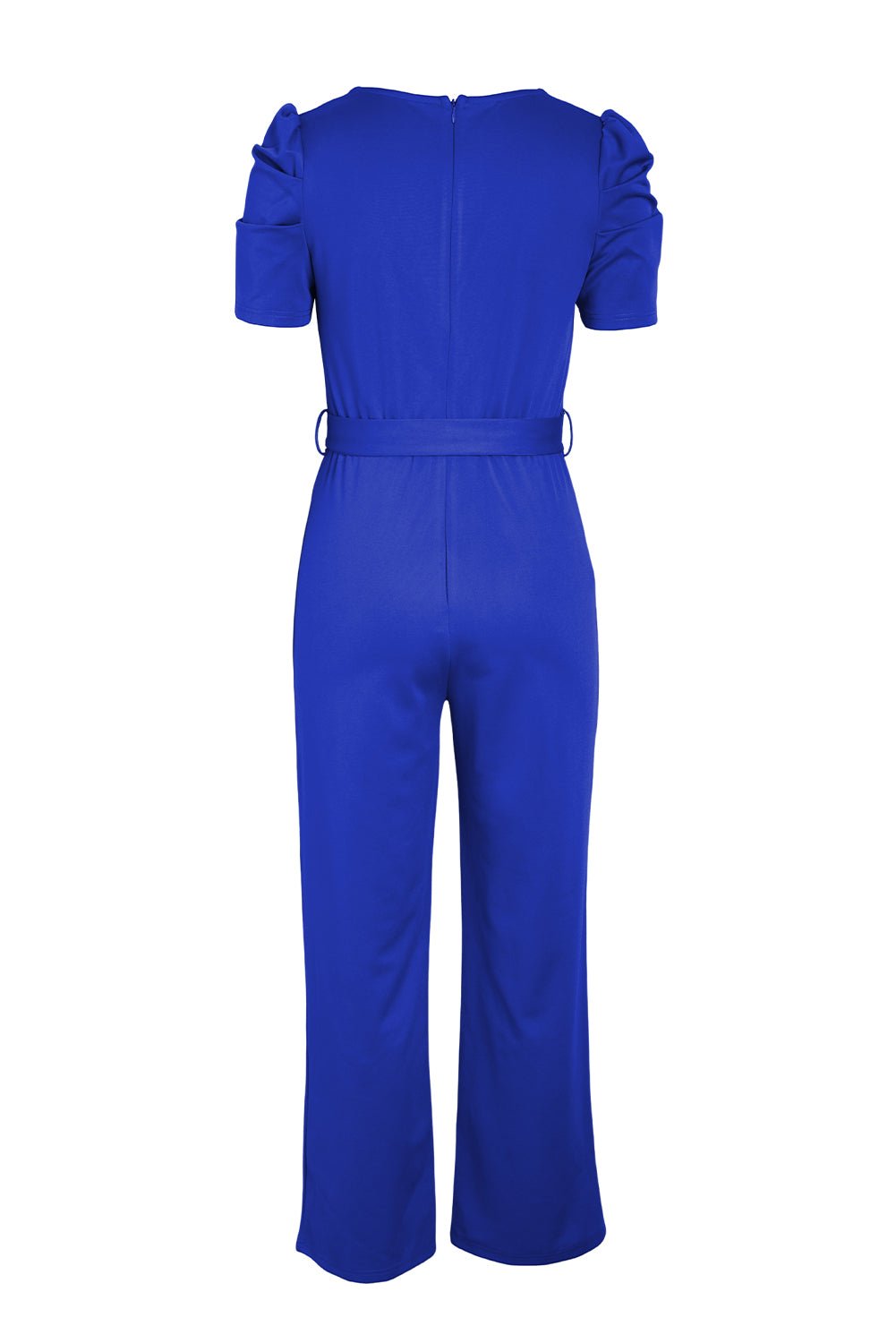 Belted Puff Sleeve V - Neck Jumpsuit - Flip Flop Dynasty