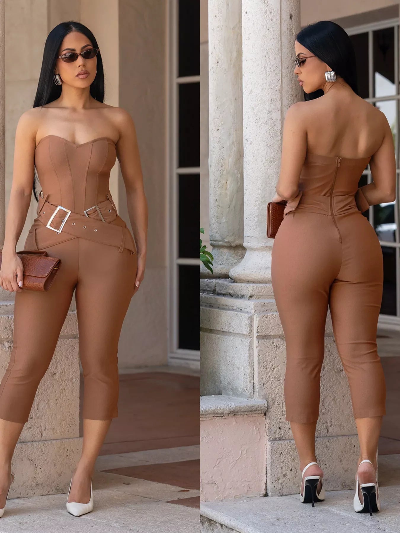 Belted Tube Skinny Jumpsuit - Flip Flop Dynasty