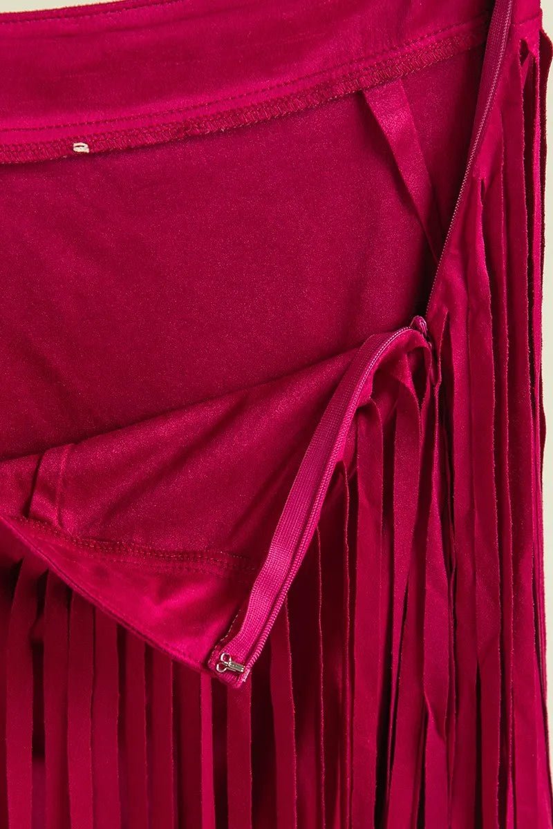 BiBi Fringe Detailed Suede Skirt - Flip Flop Dynasty