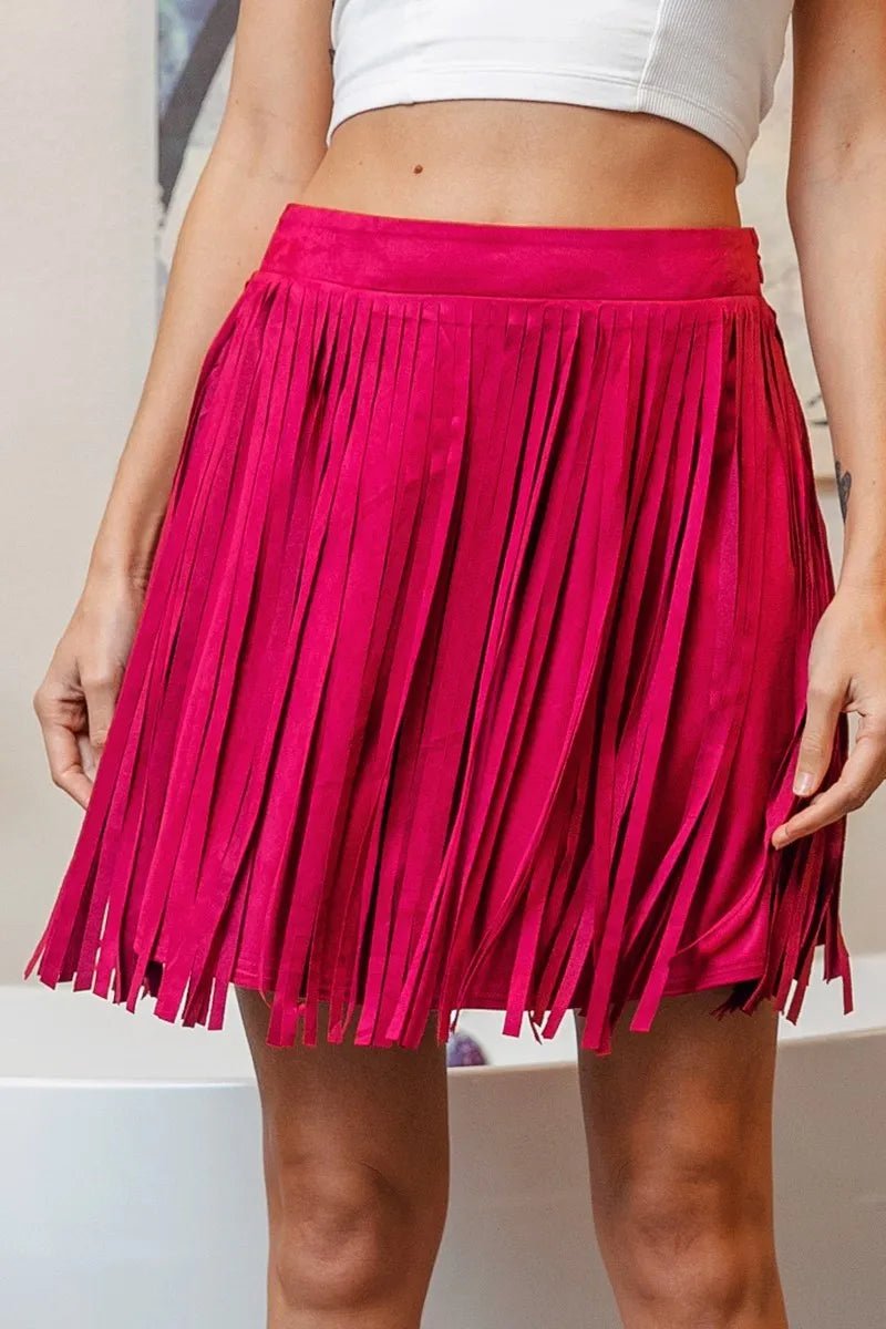 BiBi Fringe Detailed Suede Skirt - Flip Flop Dynasty