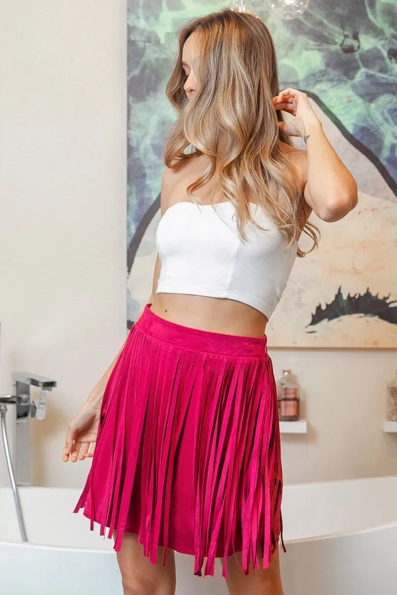 BiBi Fringe Detailed Suede Skirt - Flip Flop Dynasty