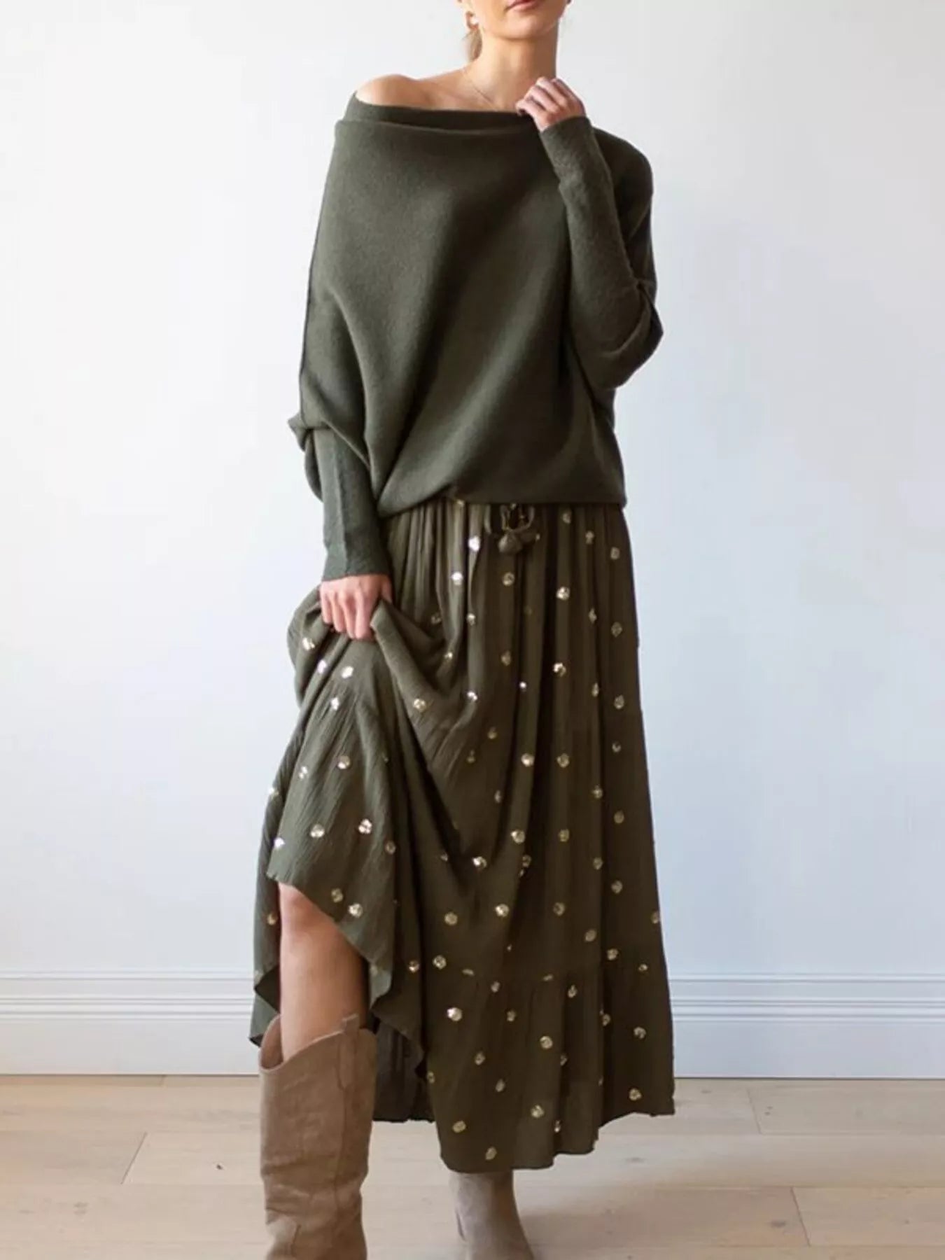 Boat Neck Long Sleeve Sweater - Flip Flop Dynasty