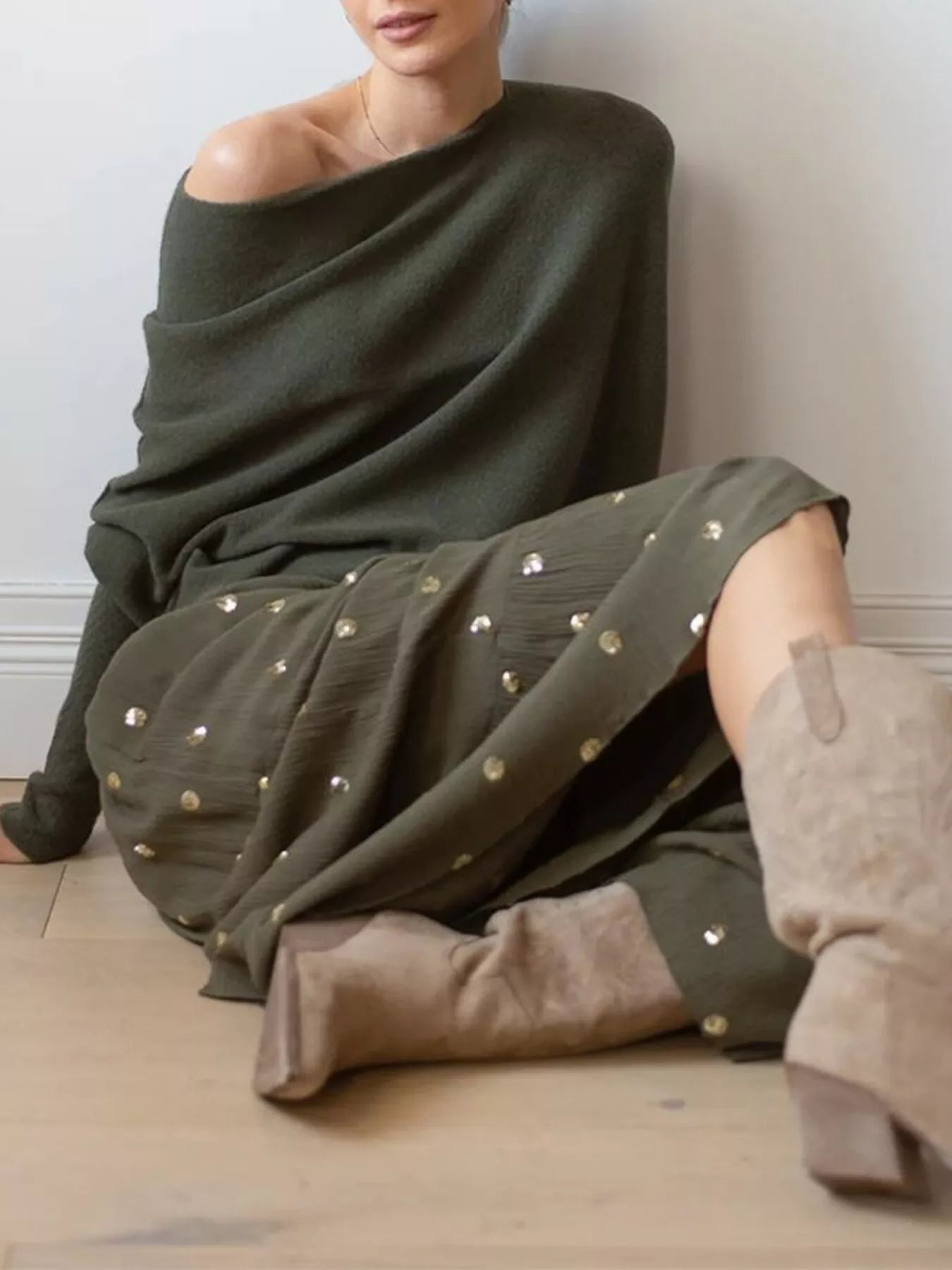 Boat Neck Long Sleeve Sweater - Flip Flop Dynasty