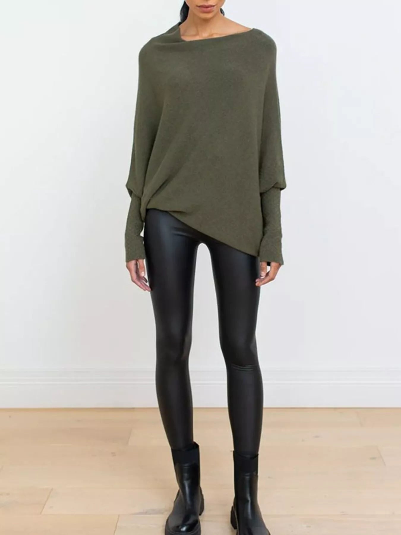 Boat Neck Long Sleeve Sweater - Flip Flop Dynasty