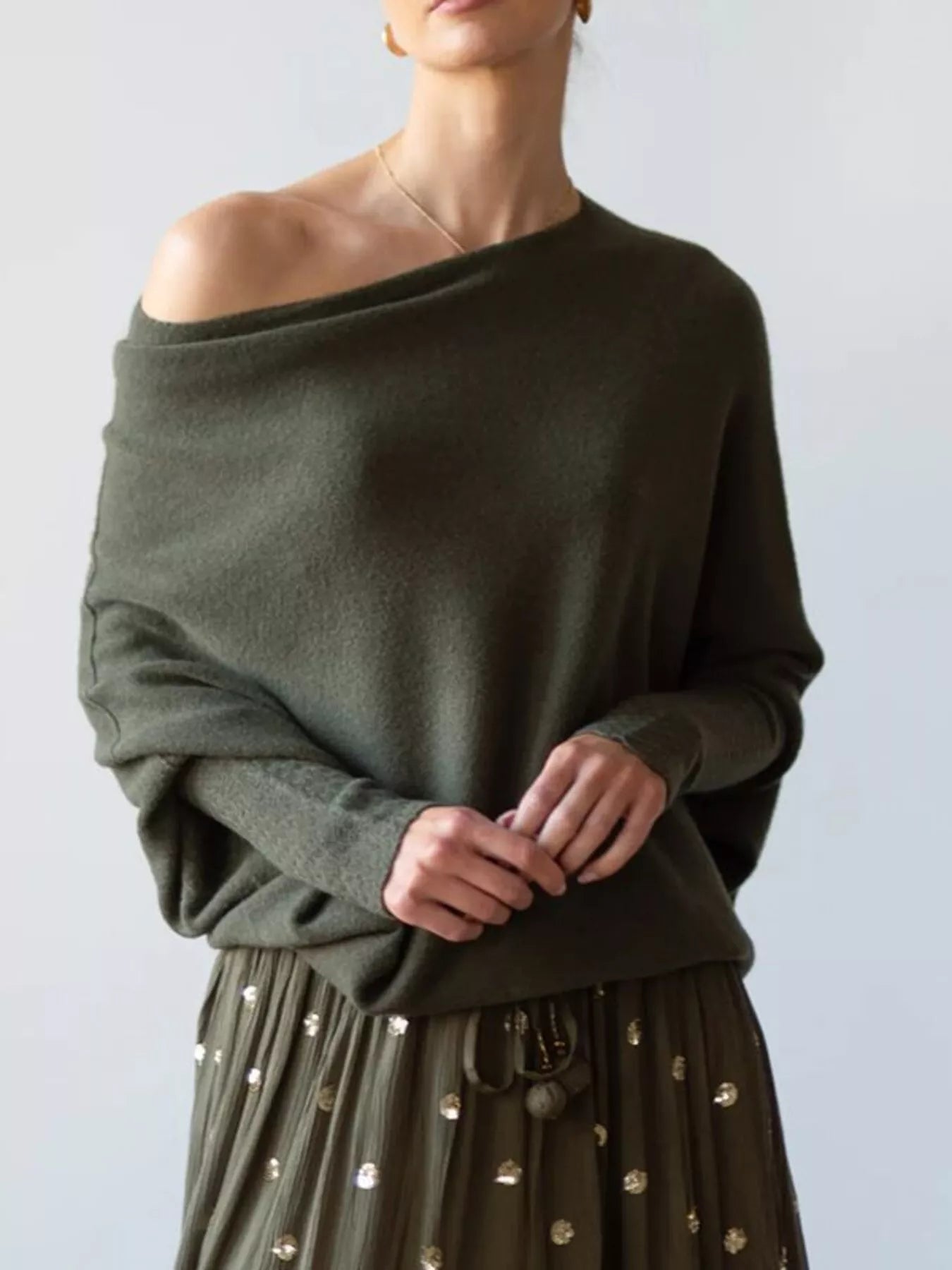 Boat Neck Long Sleeve Sweater - Flip Flop Dynasty