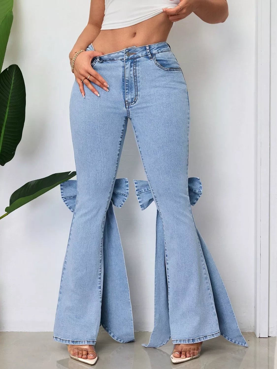 Bow - Accented Flare Leg Jeans - Flip Flop Dynasty