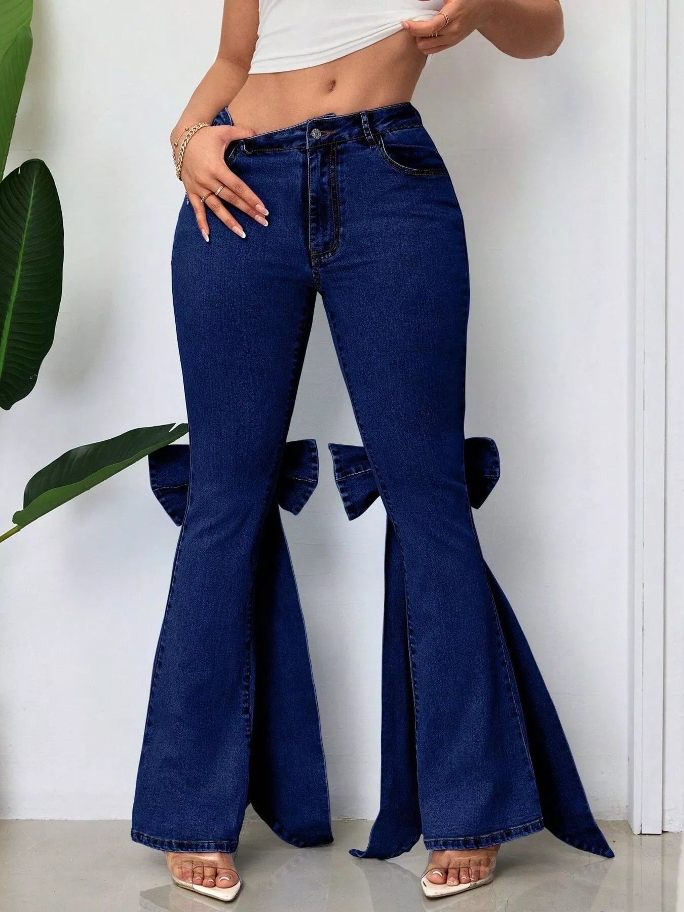 Bow - Accented Flare Leg Jeans - Flip Flop Dynasty