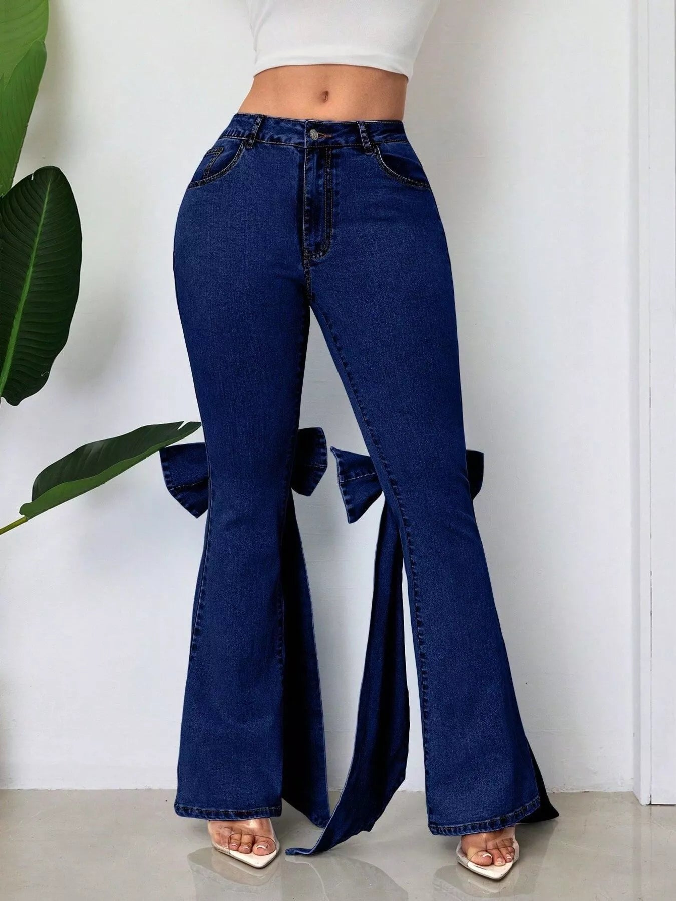 Bow - Accented Flare Leg Jeans - Flip Flop Dynasty
