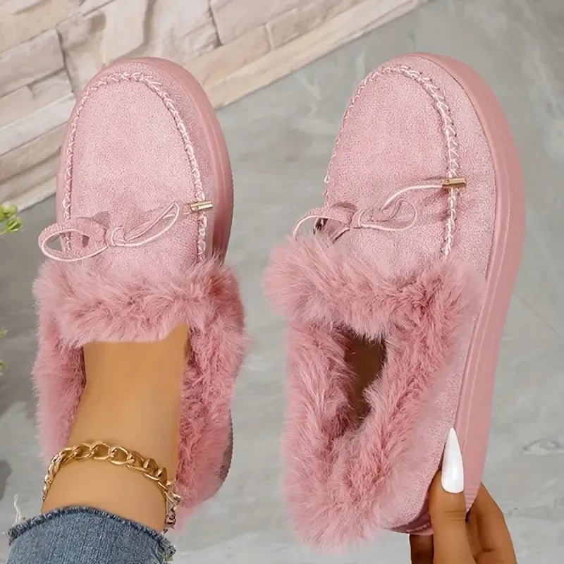 Bow Furry Round Toe Flat Slip - Ons - Flip Flop Dynasty