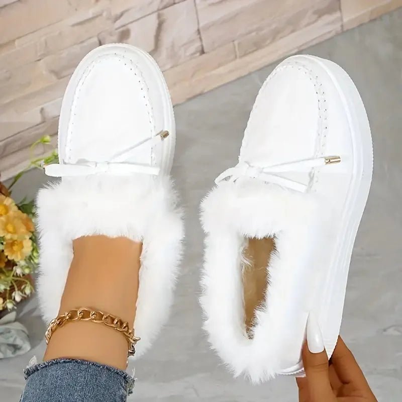 Bow Furry Round Toe Flat Slip - Ons - Flip Flop Dynasty