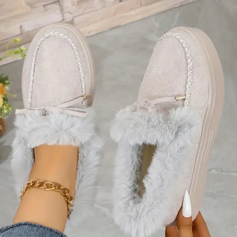 Bow Furry Round Toe Flat Slip - Ons - Flip Flop Dynasty