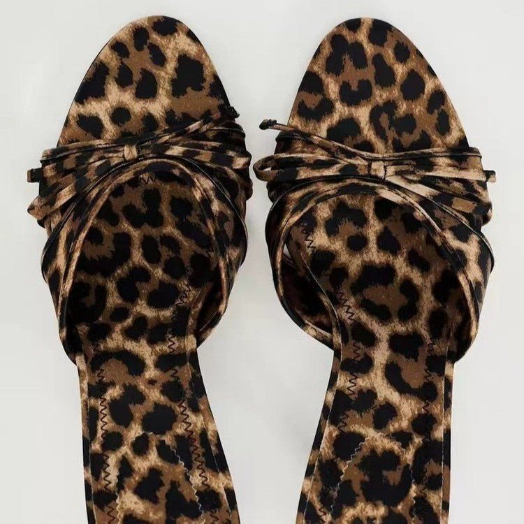 Bow Leopard Kitten Heel Sandals - Flip Flop Dynasty