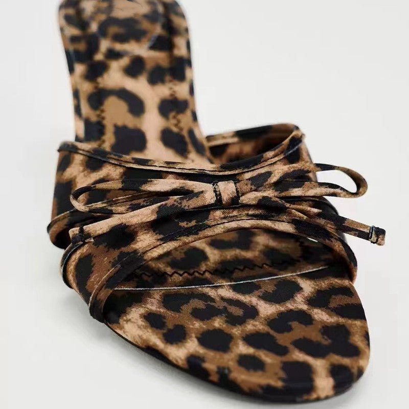 Bow Leopard Kitten Heel Sandals - Flip Flop Dynasty