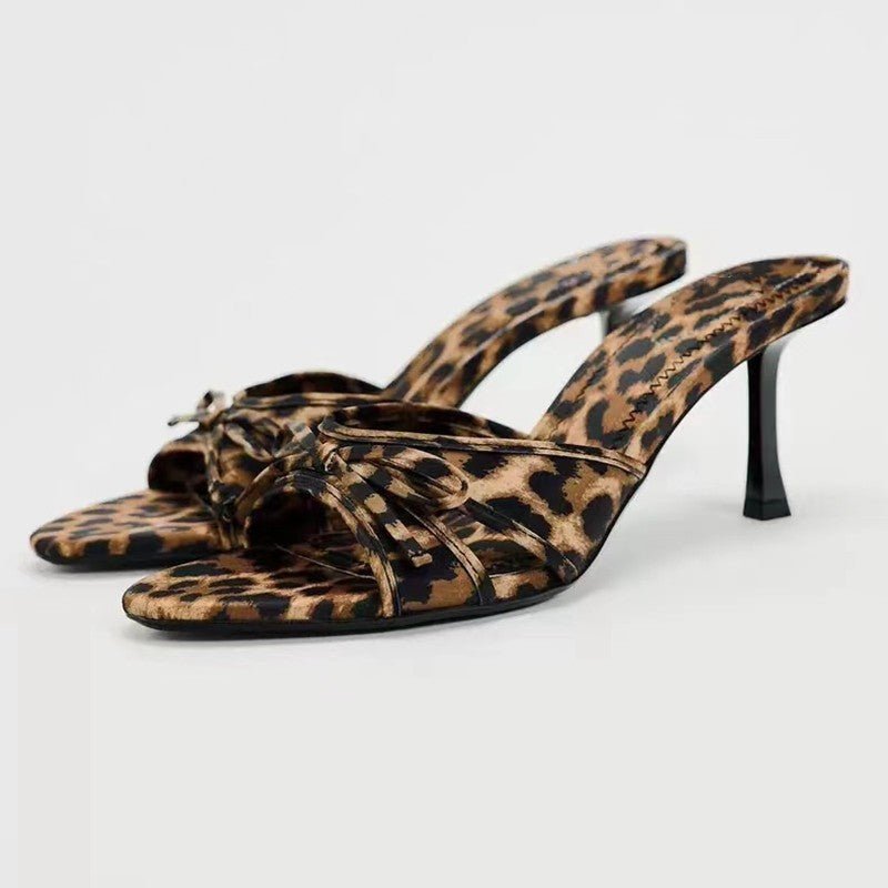 Bow Leopard Kitten Heel Sandals - Flip Flop Dynasty