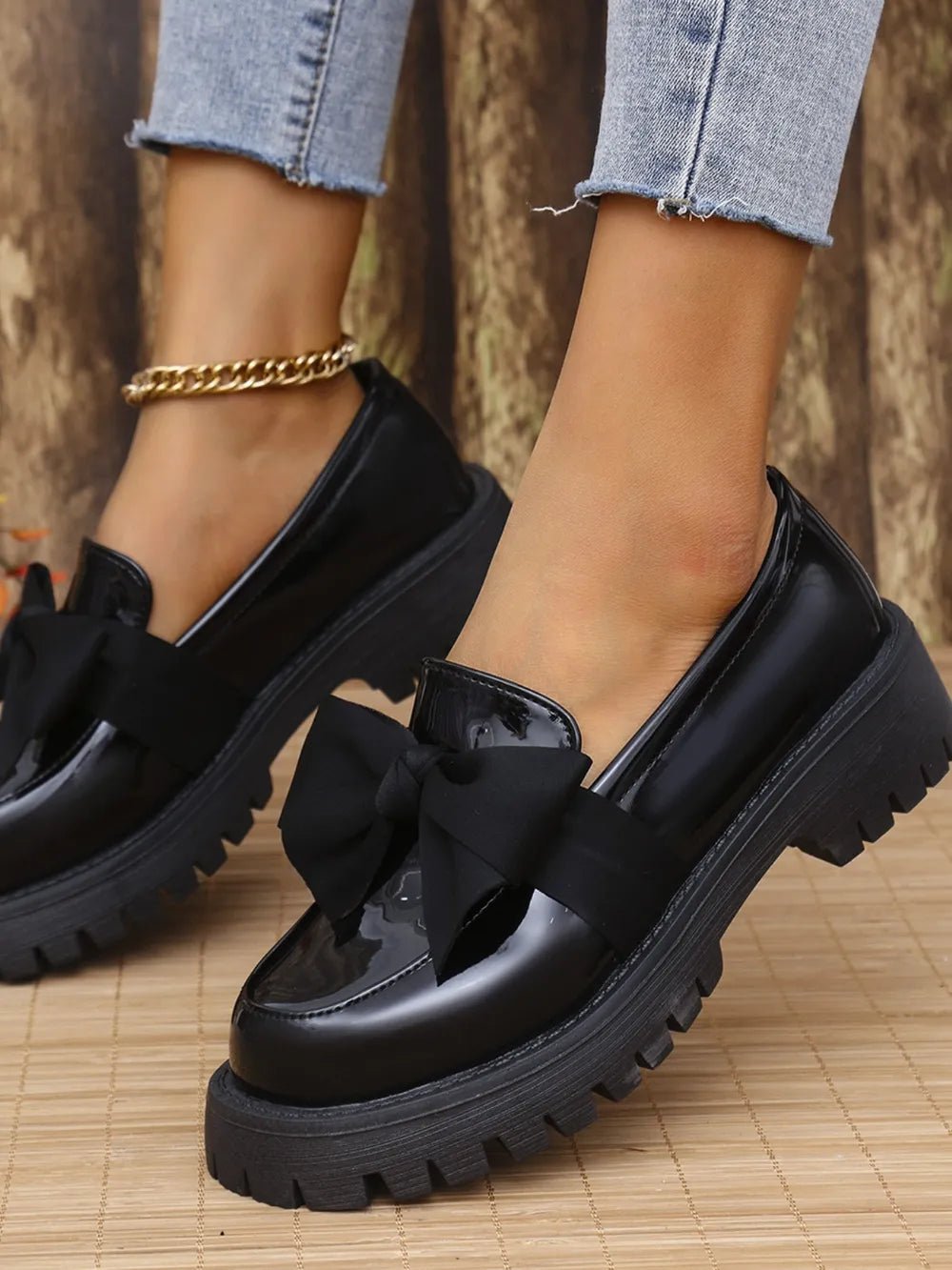 Bow PU Leather Round Toe Loafers - Flip Flop Dynasty