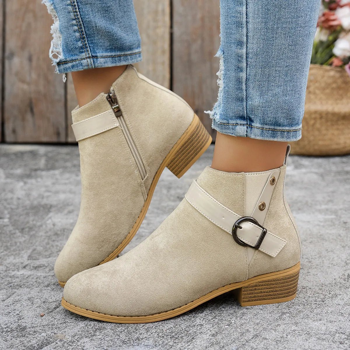 Buckle Block Heels Boots - Flip Flop Dynasty