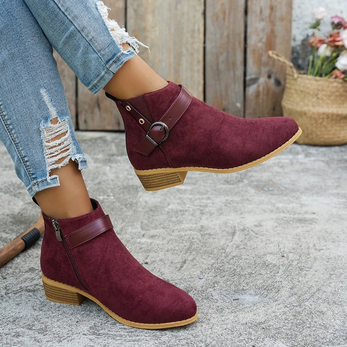 Buckle Block Heels Boots - Flip Flop Dynasty