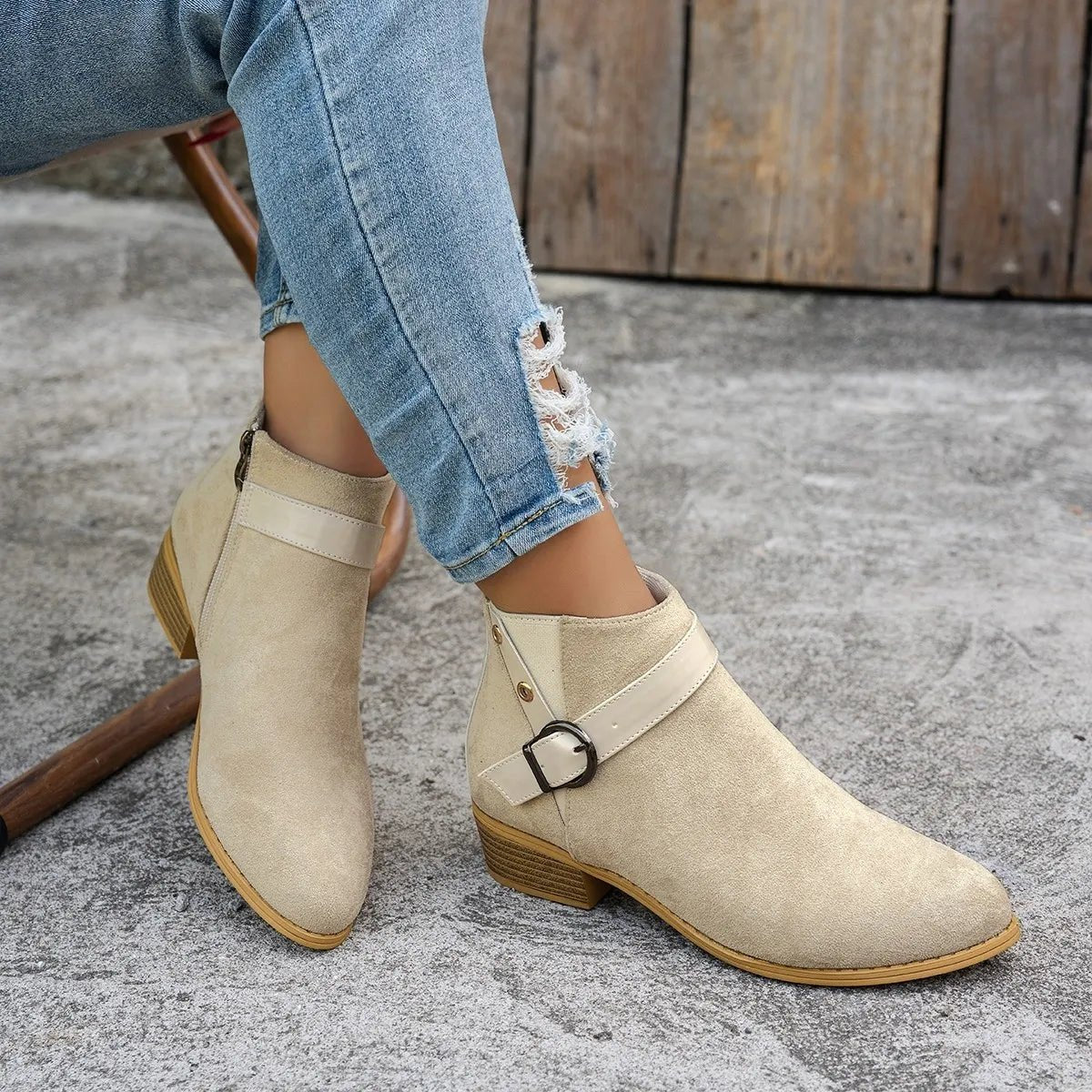 Buckle Block Heels Boots - Flip Flop Dynasty